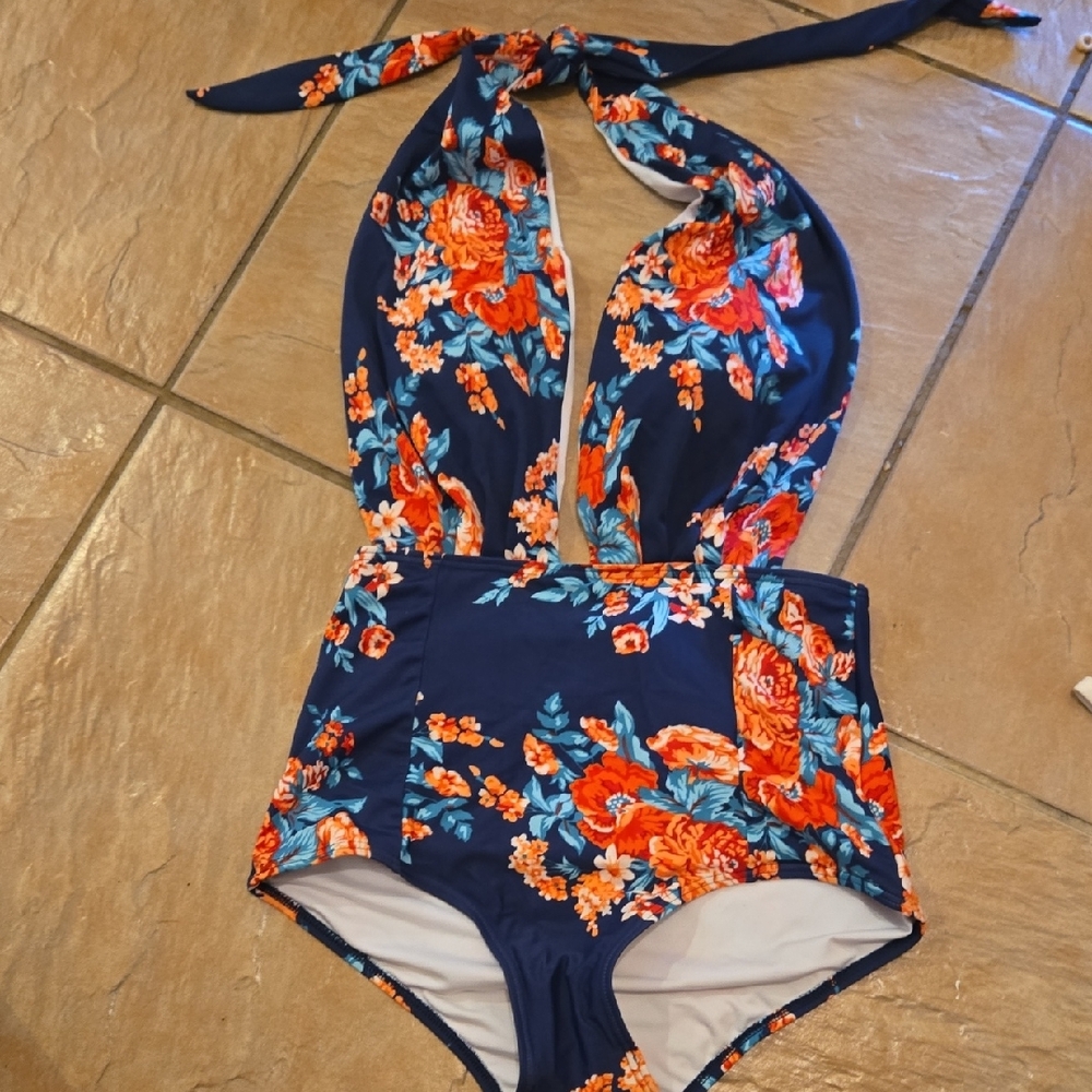 Floral Halter One-Piece Swimsuit